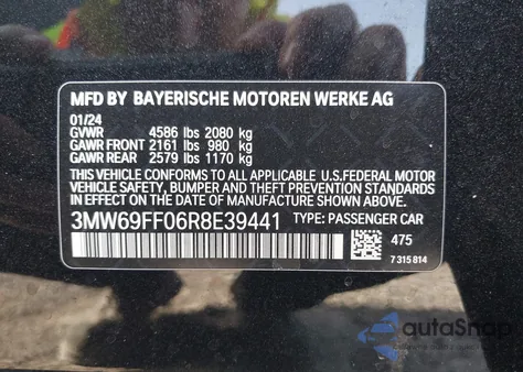 2024 BMW 3 Series 330I from USA, damaged, VIN 3MW69FF06R8E39441